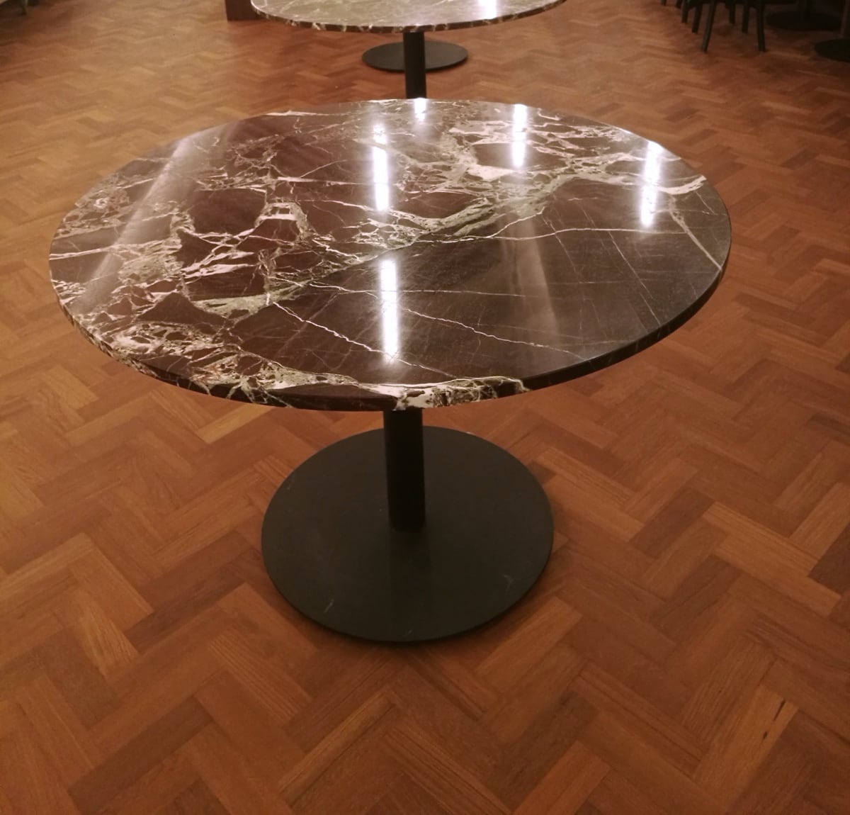 Servery tops and parquet, on completion — V&A Museum · South Kensington SW7 · installed outside opening hours
